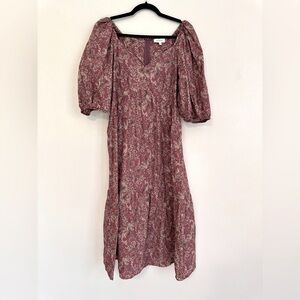 Bohme Floral Cotton Puff Sleeve Midi Dress size XL purple